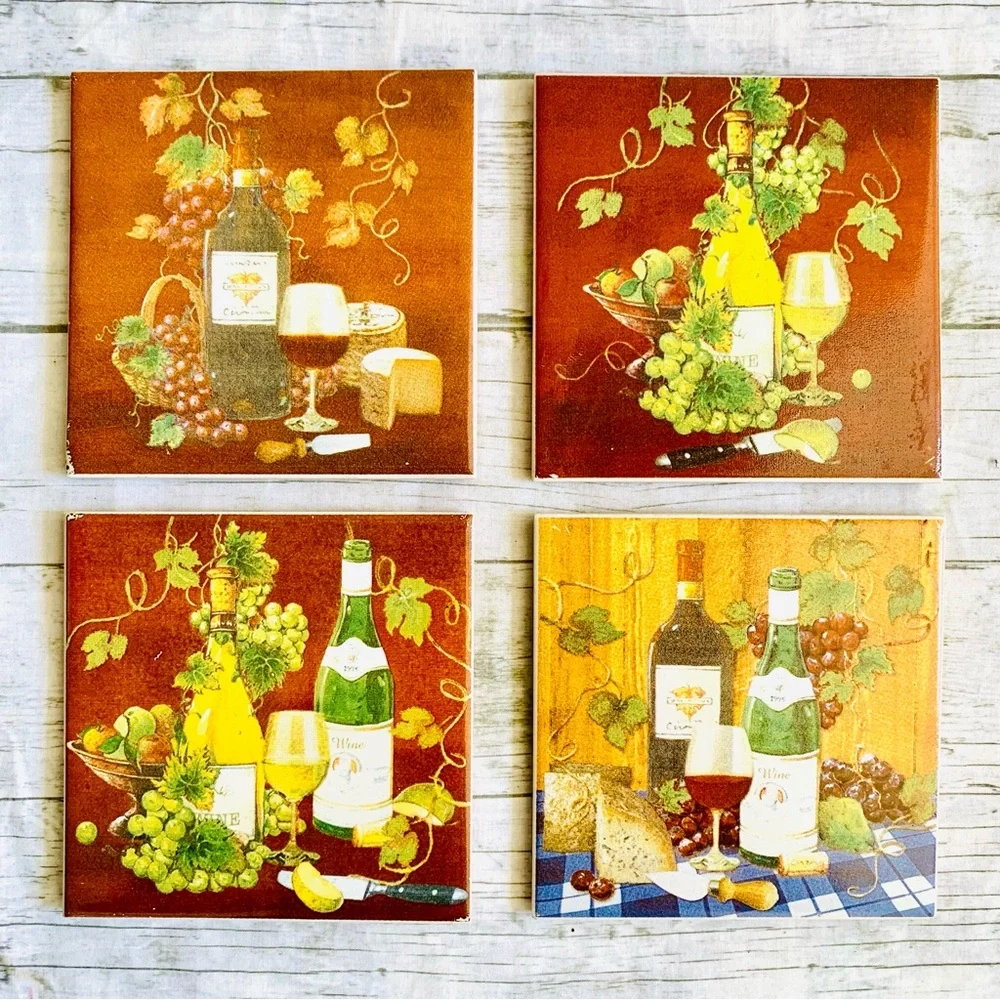 Vintage Wine Country Tumbled Tile Coasters - Set of 4